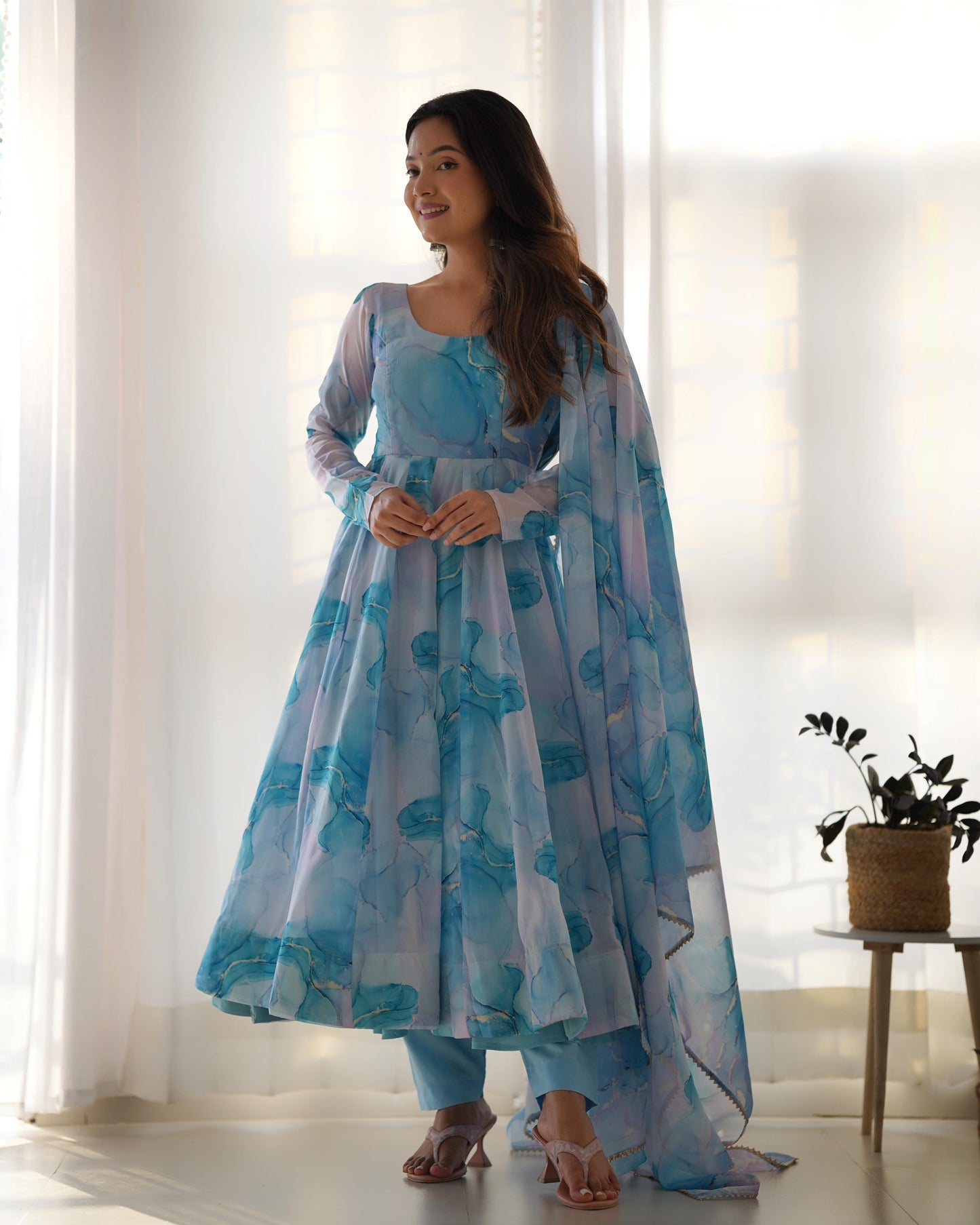 Anarkali Set – 3 Piece (Anarkali, Pant, Dupatta)