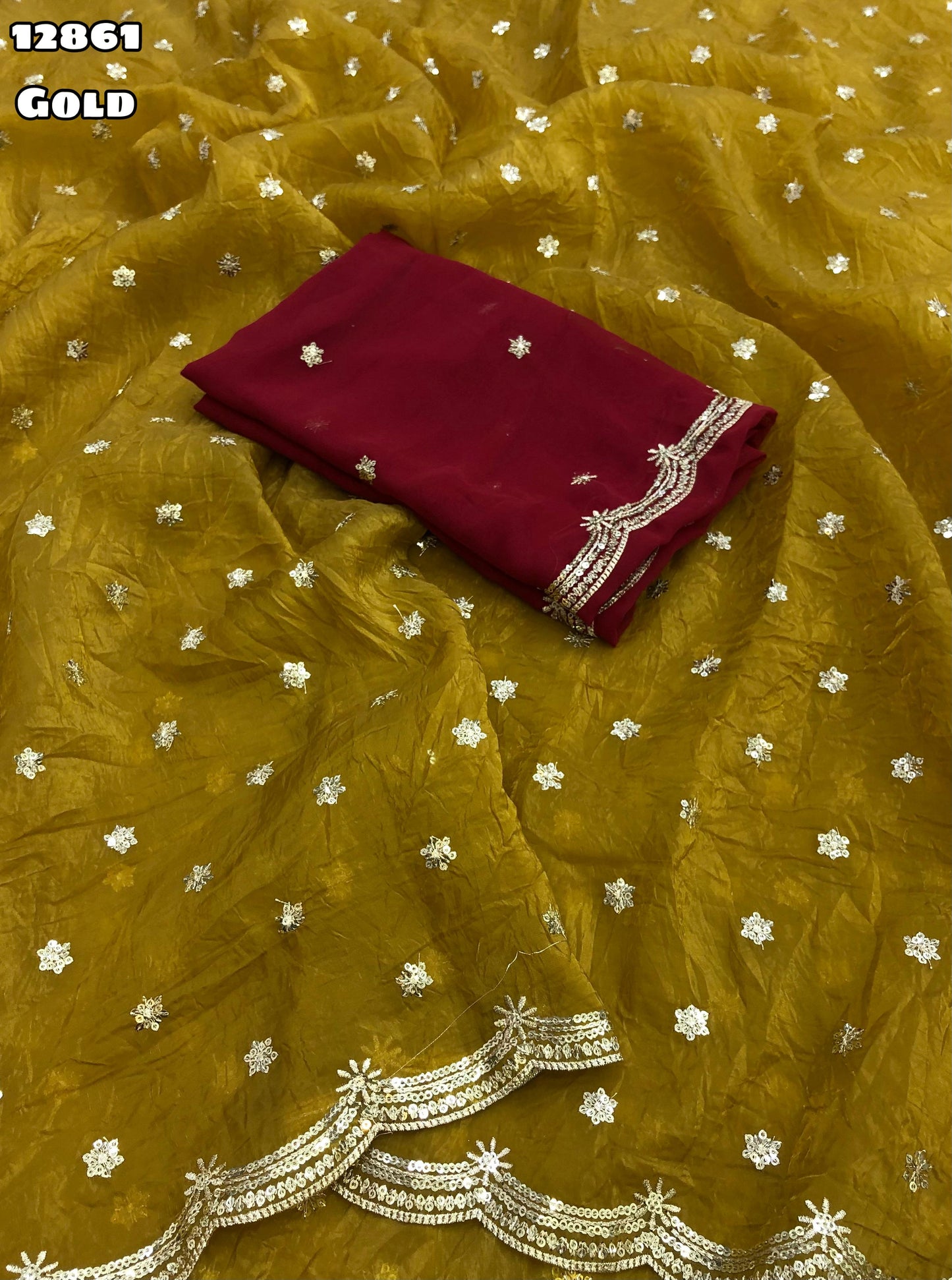Gold Crush Chiffon Saree