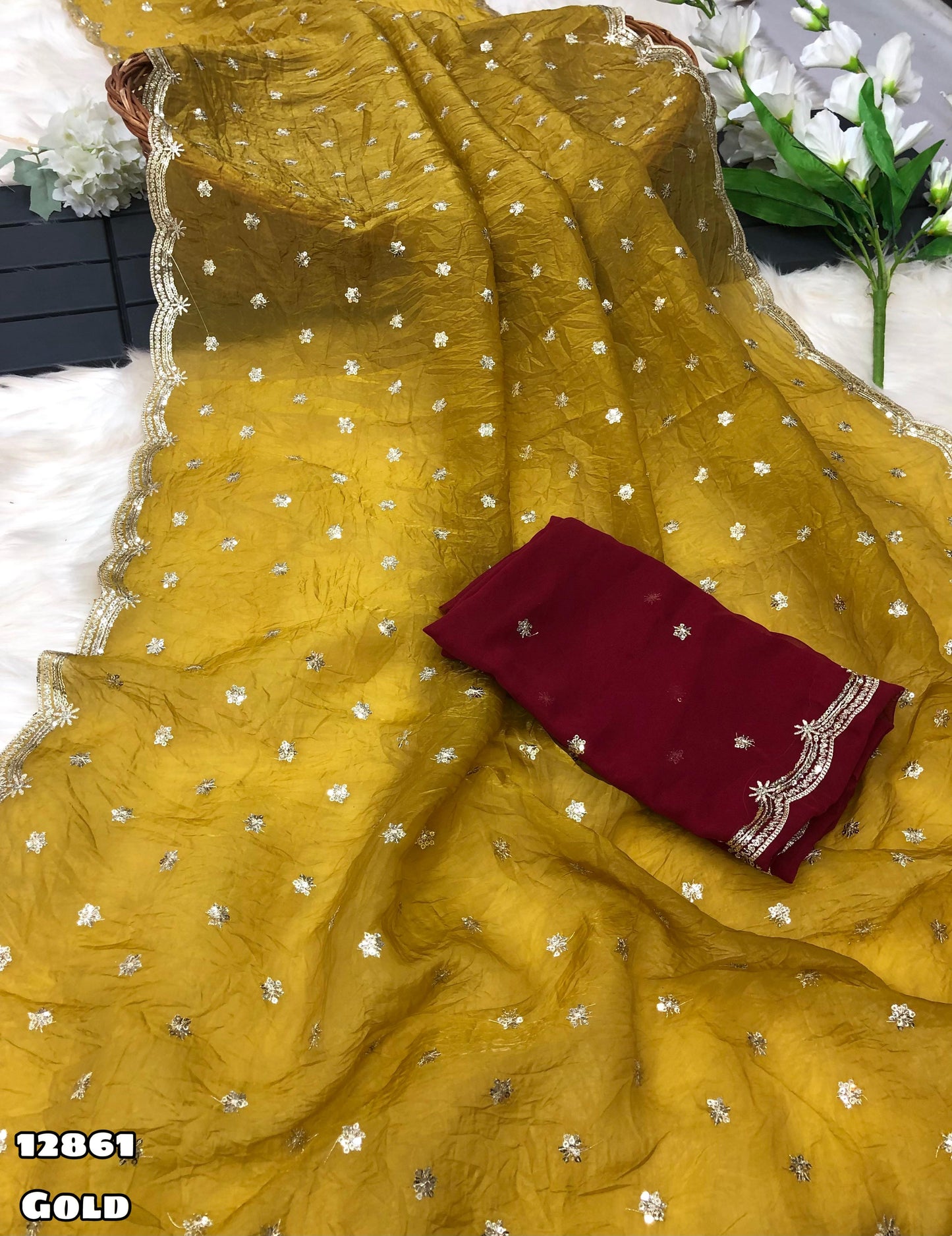 Gold Crush Chiffon Saree