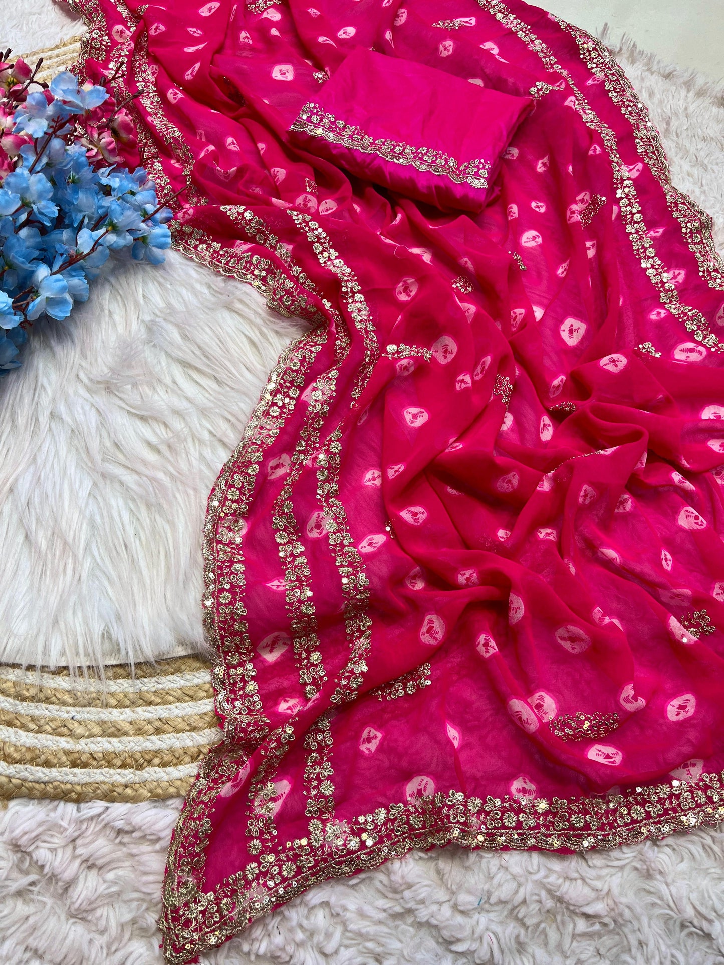 Soft C*C Georgette Bandhej Saree with C-Pallu