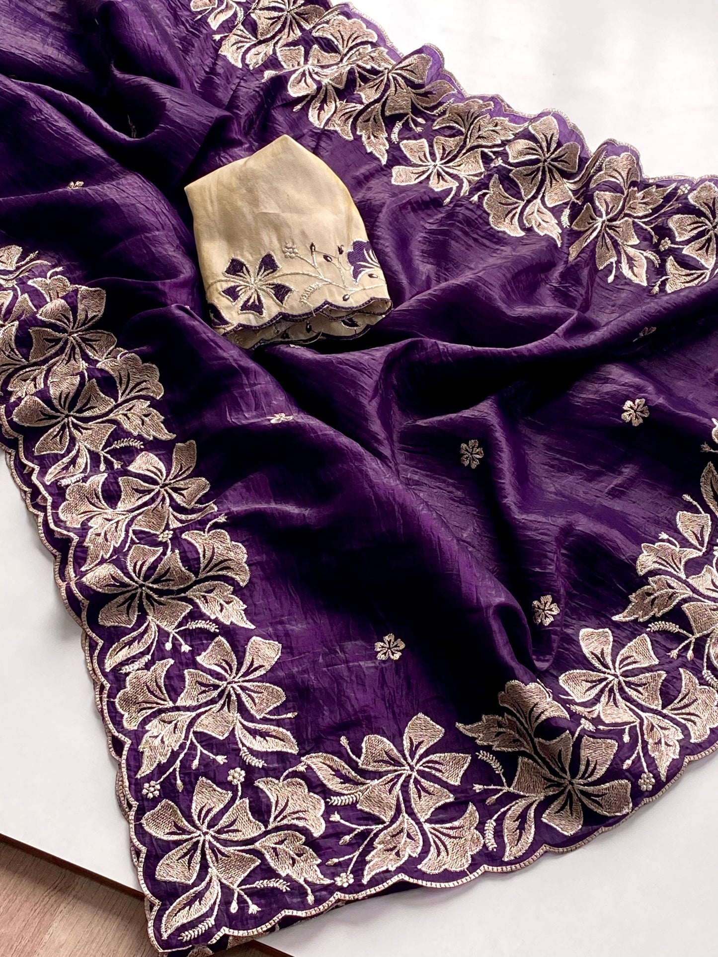 Crush Silk Embroidered Saree