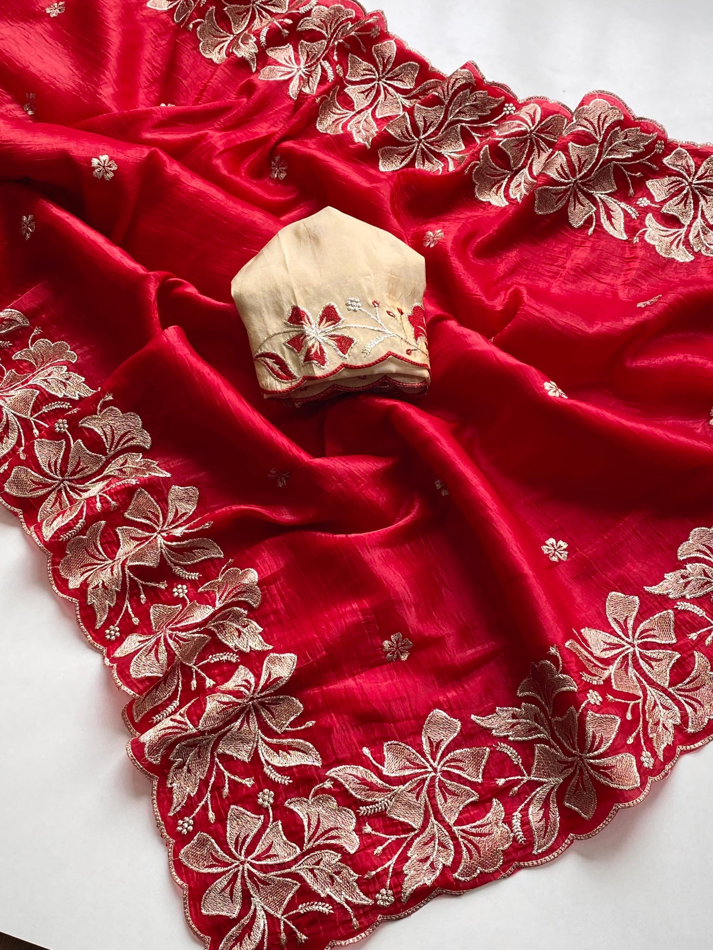 Crush Silk Embroidered Saree