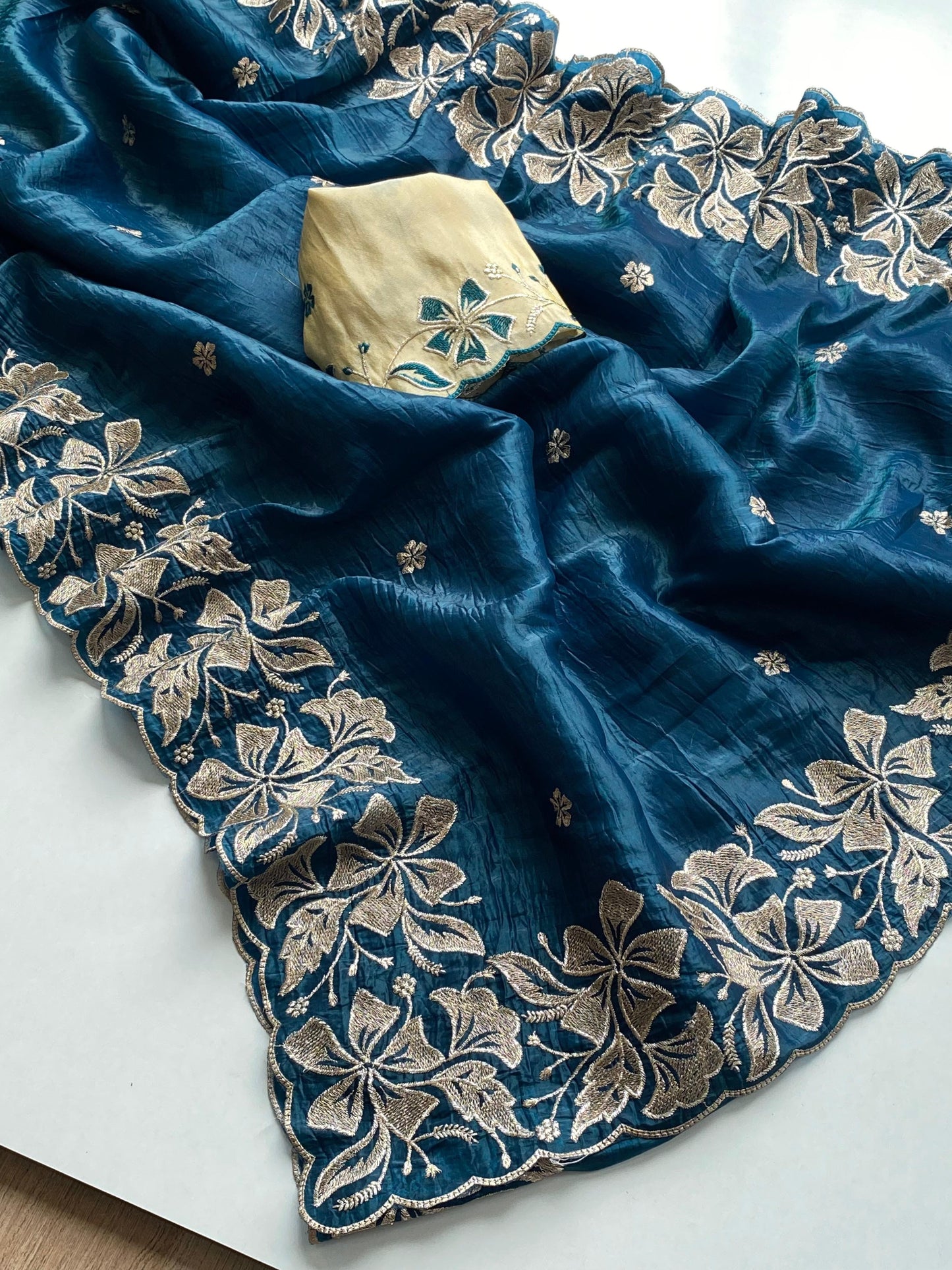 Crush Silk Embroidered Saree