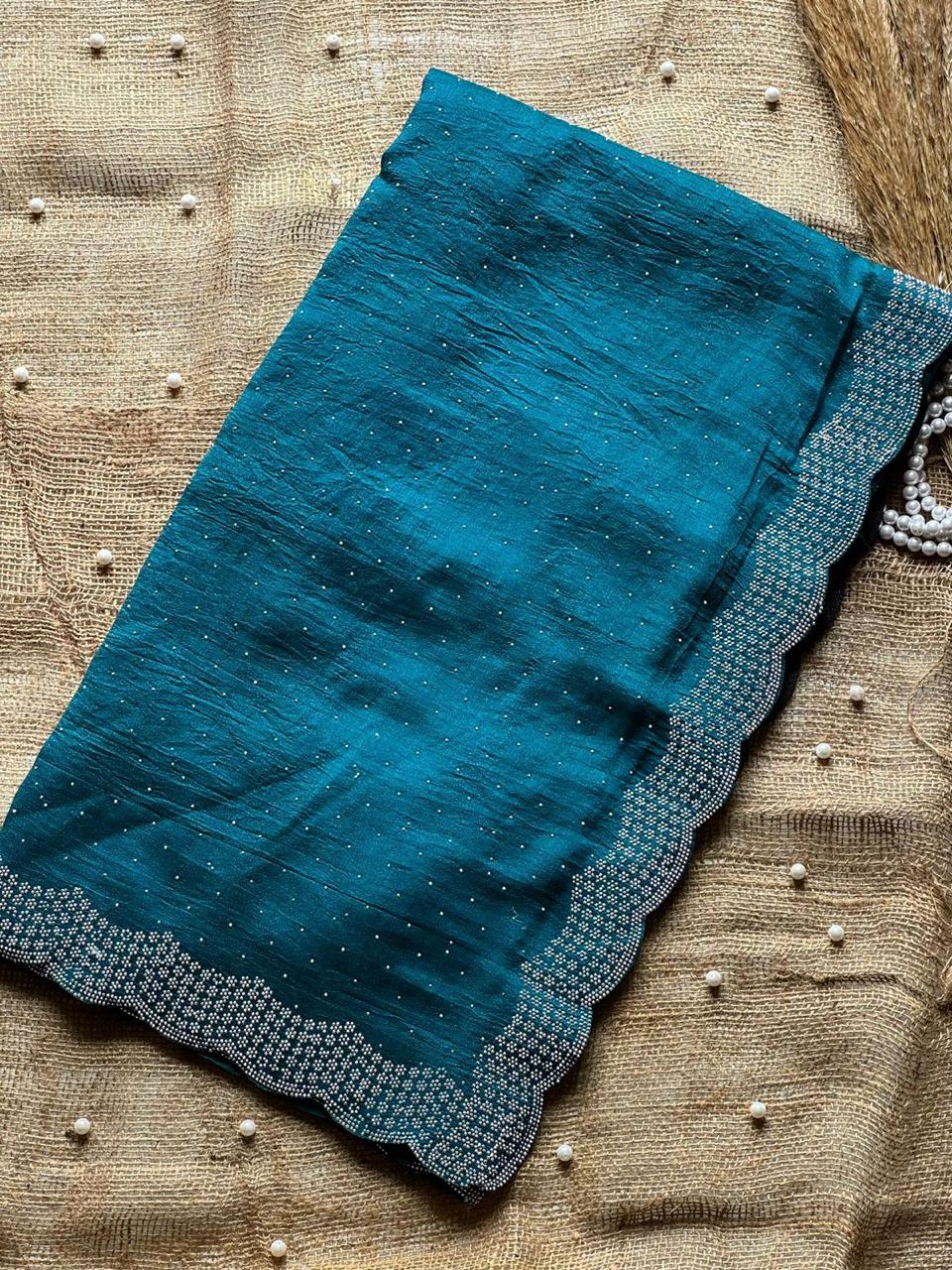 Vichitra Silk Saree with Stone Work