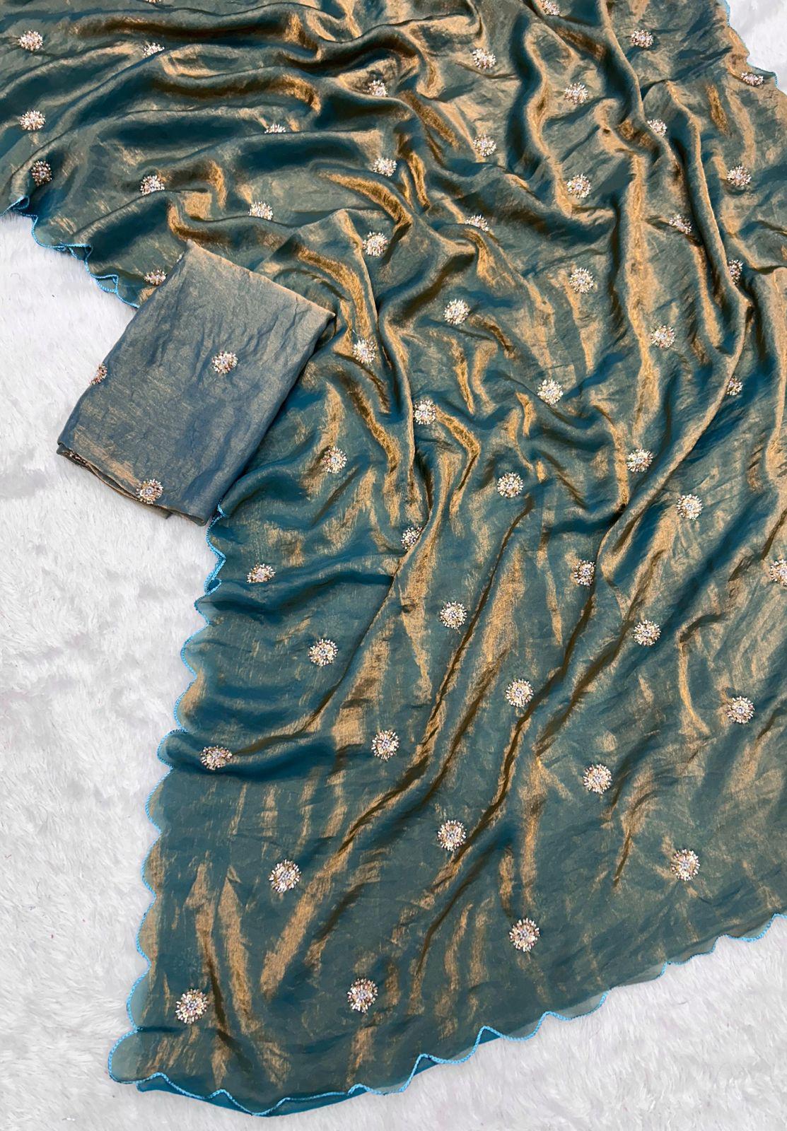 Fandy Satin Saree with Designer Blouse