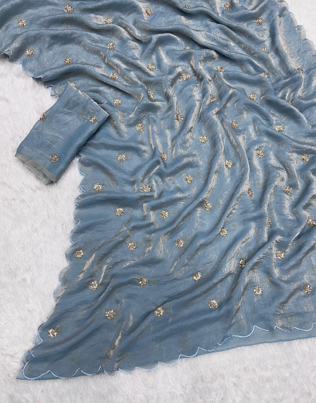 Fandy Satin Saree with Designer Blouse
