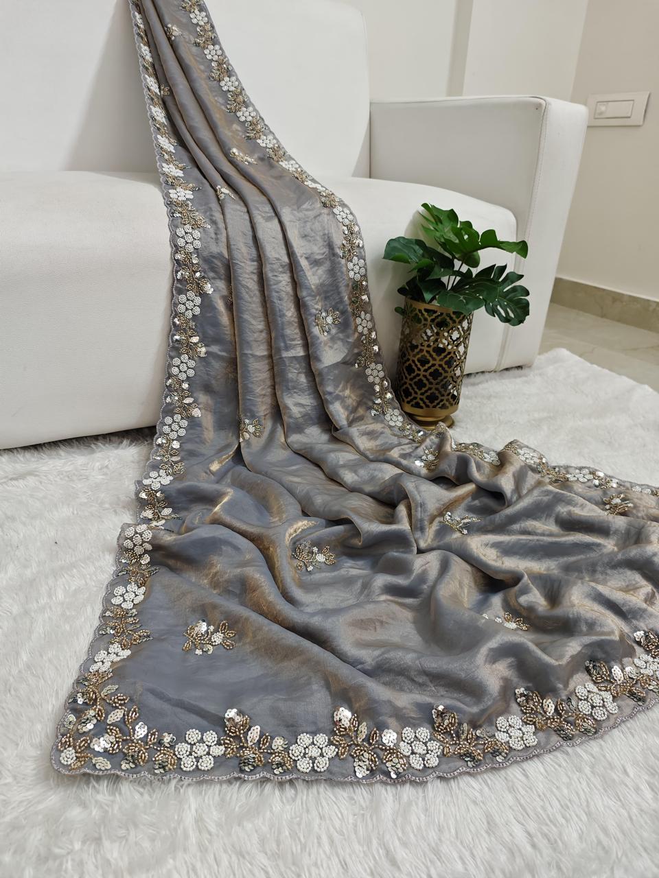 Fandy Satin Saree with Sequence Brits Work