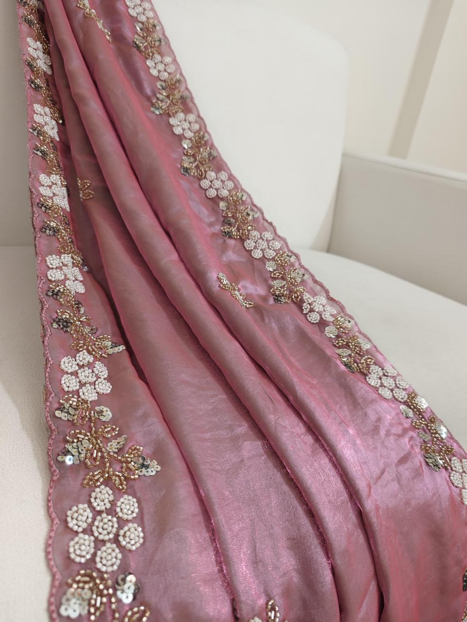Fandy Satin Saree with Sequence Brits Work