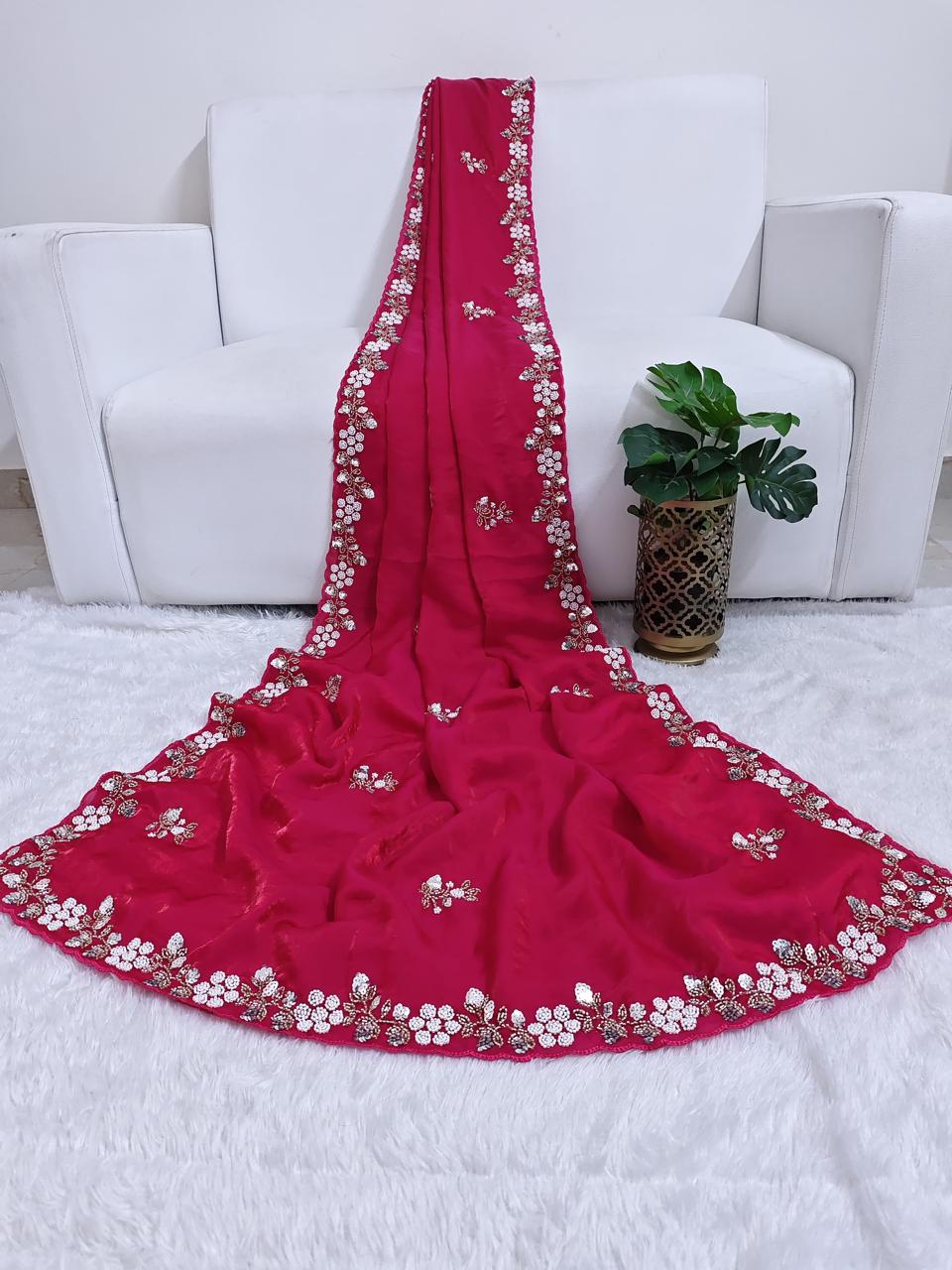 Fandy Satin Saree with Sequence Brits Work
