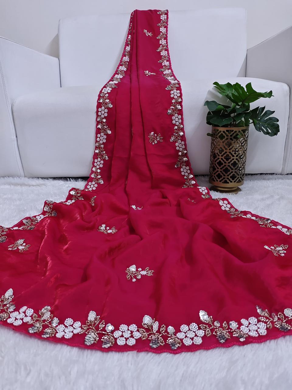 Fandy Satin Saree with Sequence Brits Work