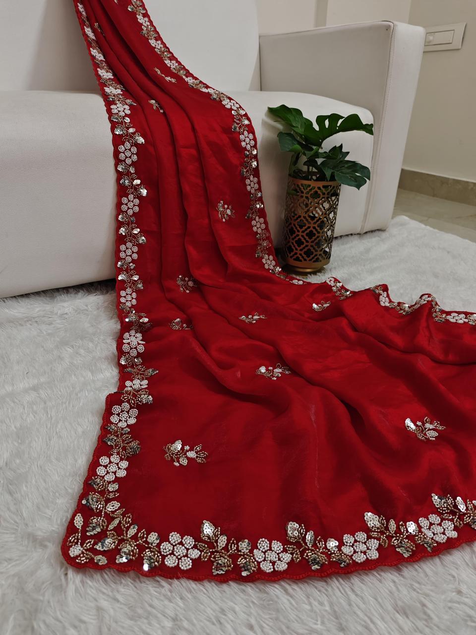Fandy Satin Saree with Sequence Brits Work