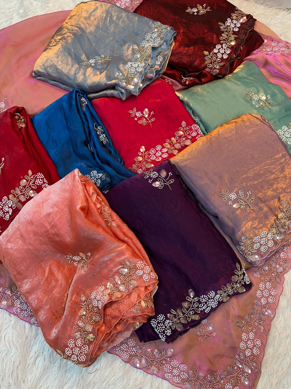 Fandy Satin Saree with Sequence Brits Work