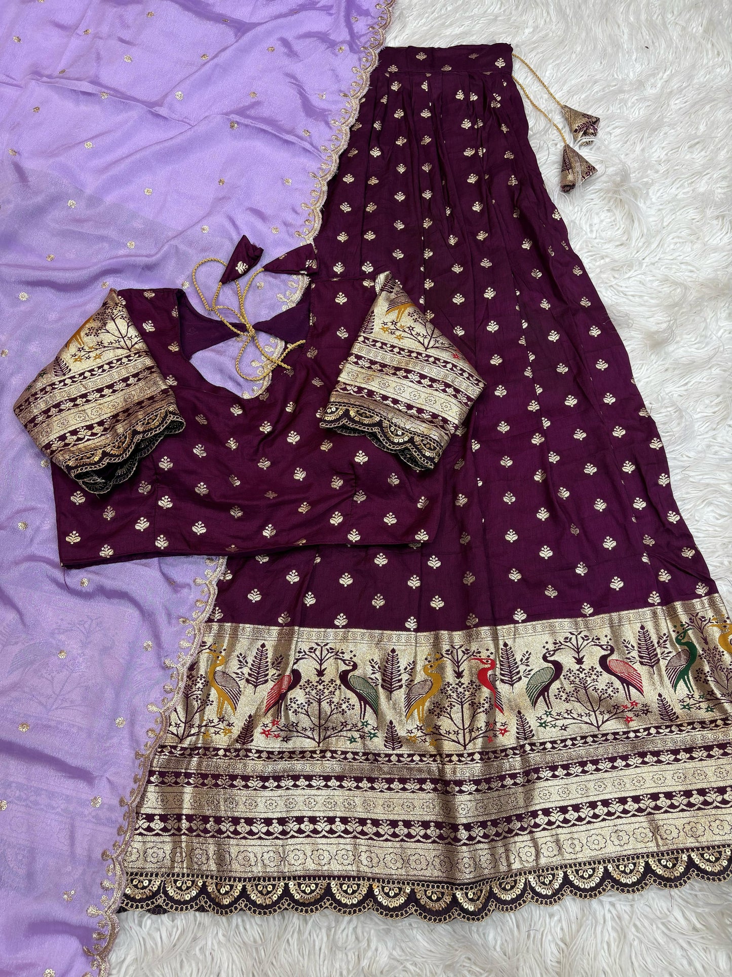 Pure Soft Fabric Lehenga Set with Jacquard Border & Fancy Cutwork