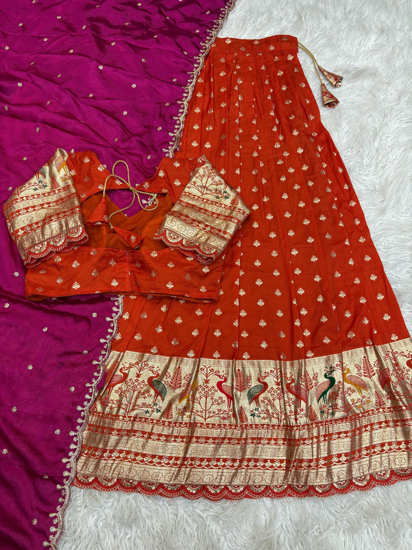 Pure Soft Fabric Lehenga Set with Jacquard Border & Fancy Cutwork