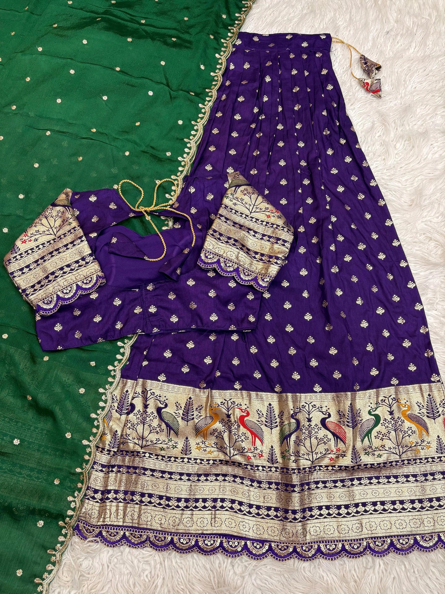 Pure Soft Fabric Lehenga Set with Jacquard Border & Fancy Cutwork