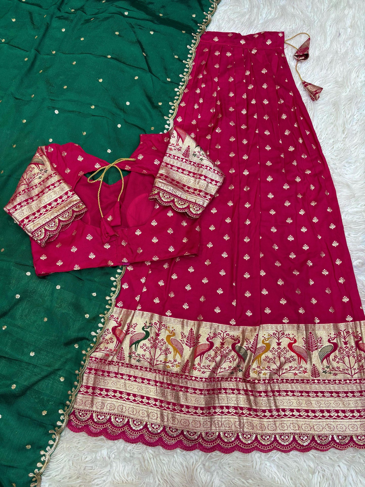 Pure Soft Fabric Lehenga Set with Jacquard Border & Fancy Cutwork