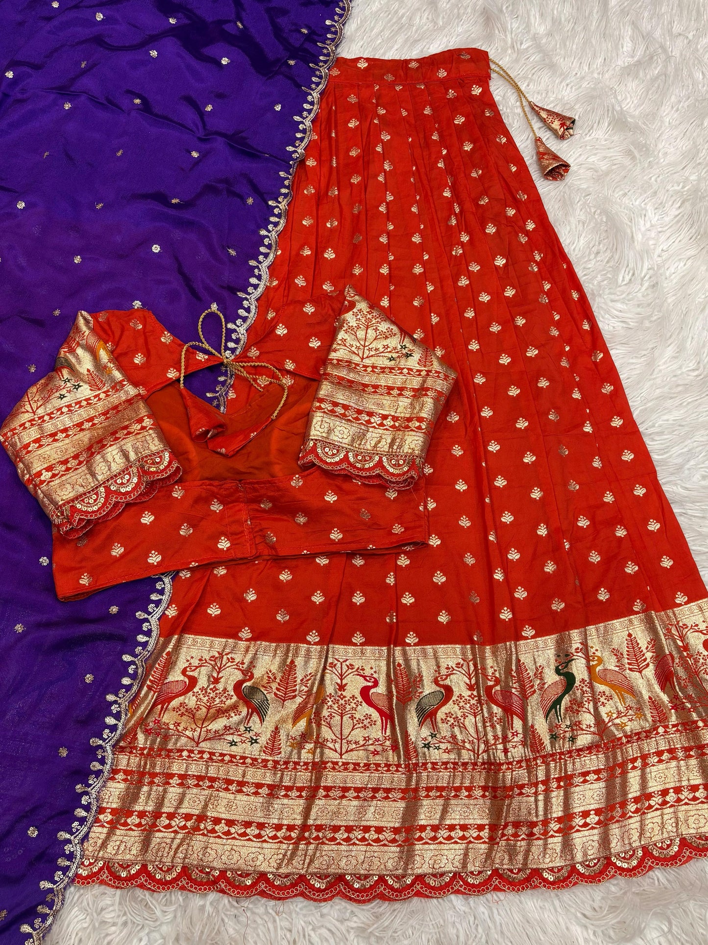 Pure Soft Fabric Lehenga Set with Jacquard Border & Fancy Cutwork