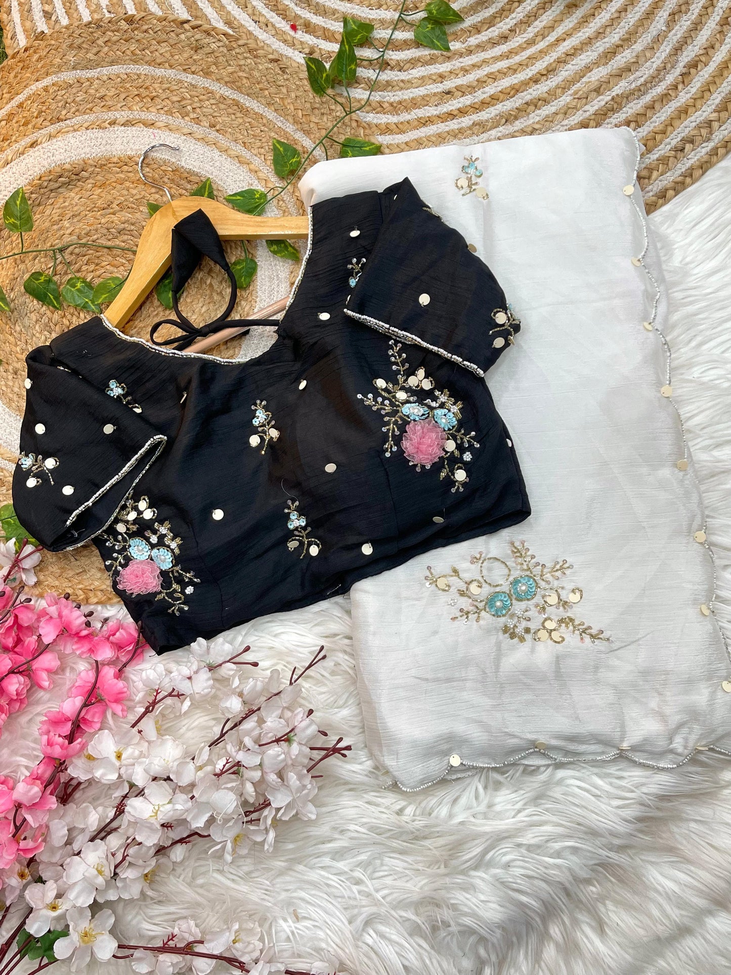 Chinnon Saree with Handwork Khatli Buttas