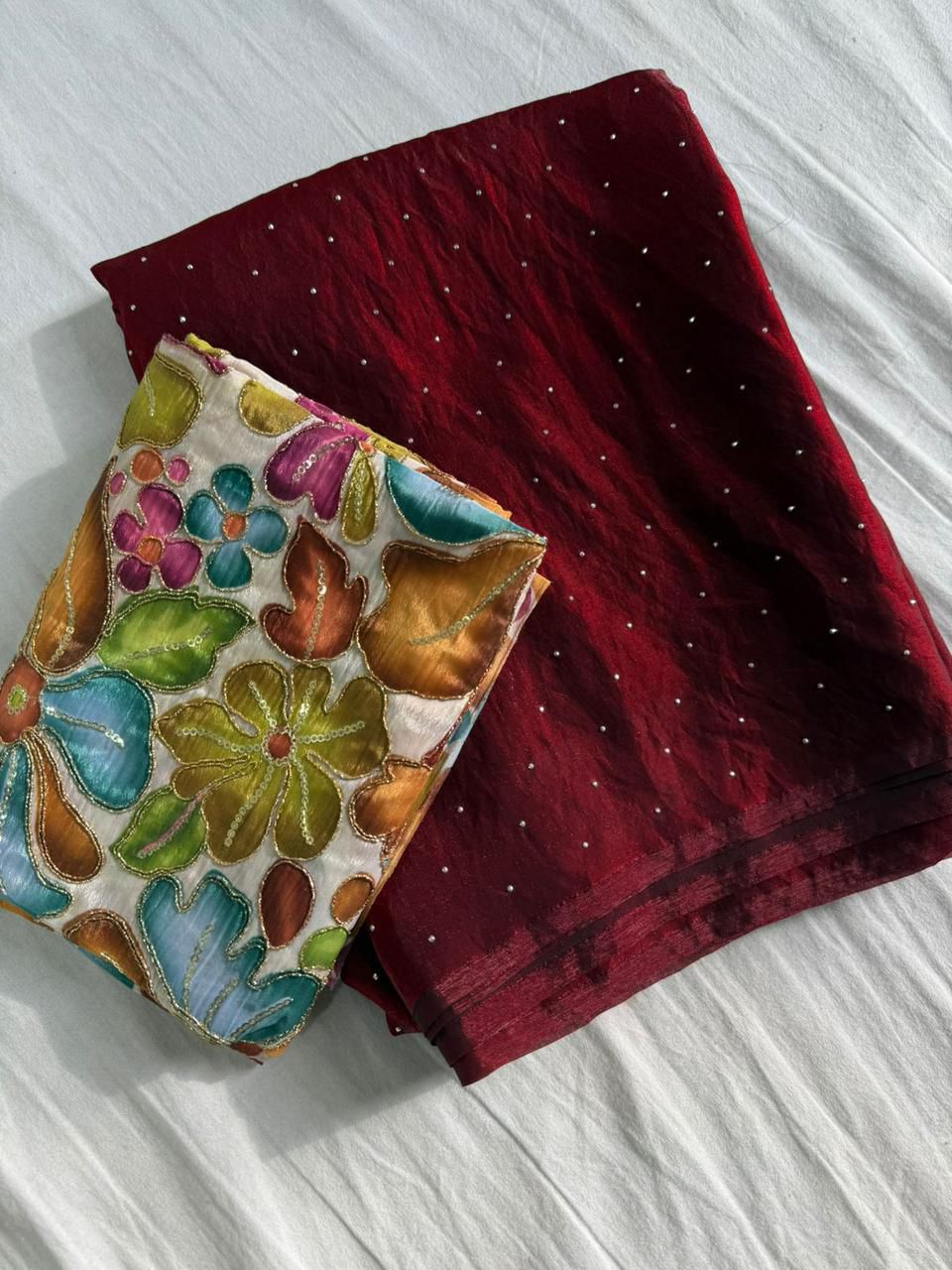 Space Soft Dual Shade Saree with Siroski Work