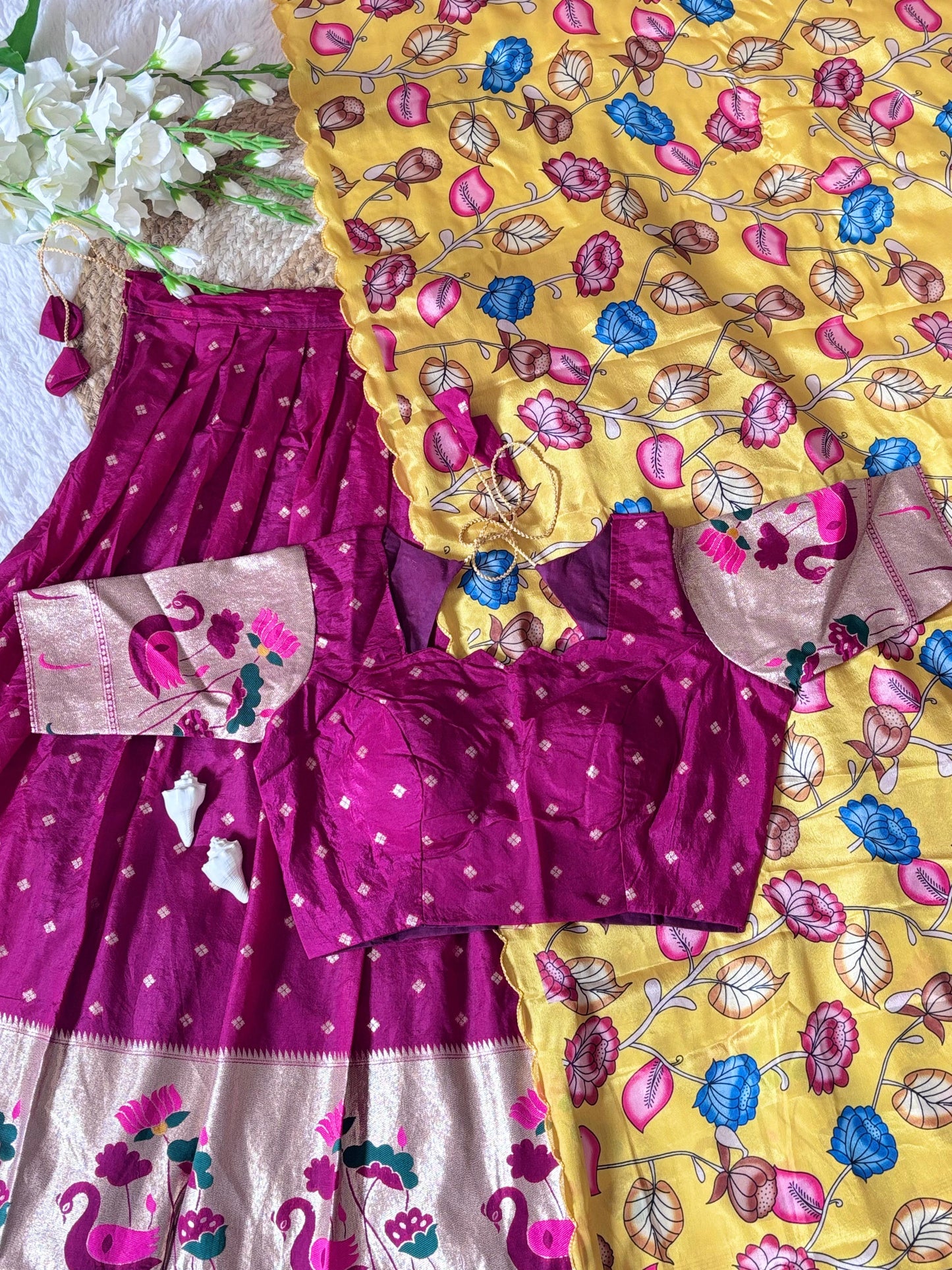 Tussar Silk Kalamkari Lehenga Choli With Chinon Dupatta