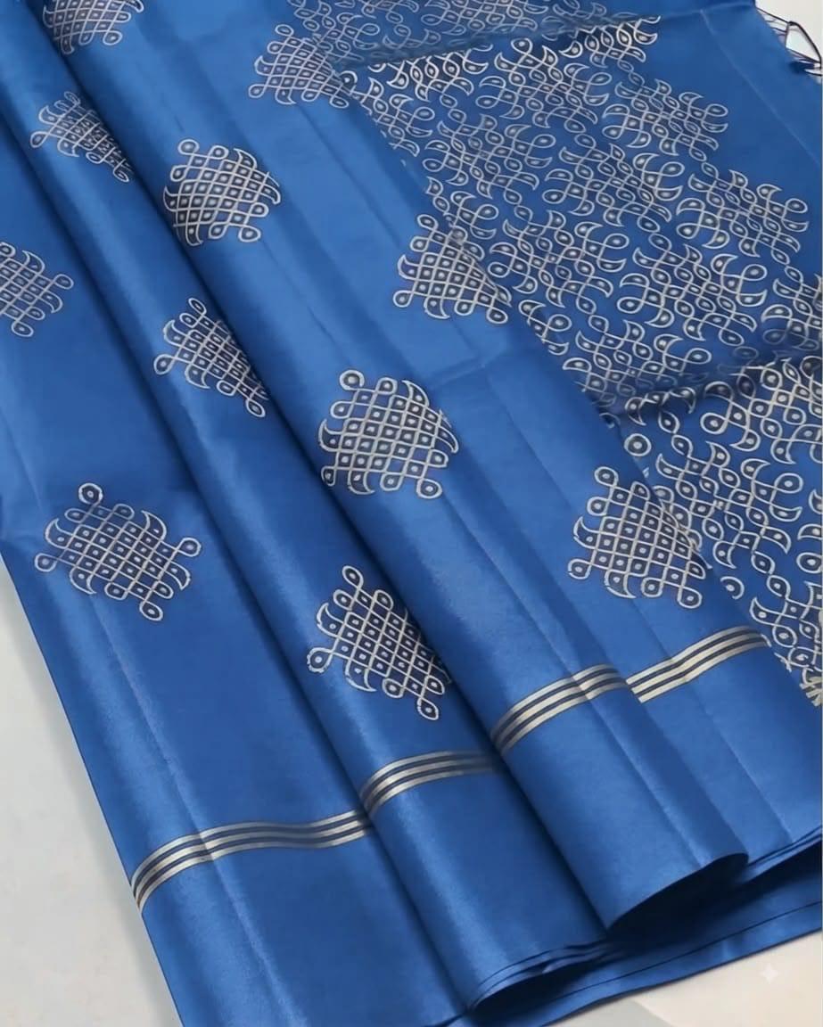 soft silk saree with kolam design