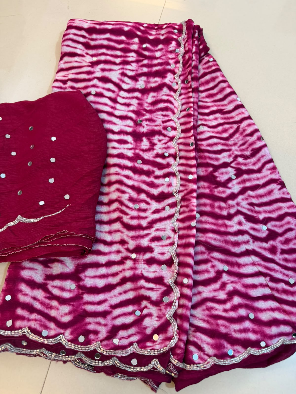 Chinnon Mirror Work Saree