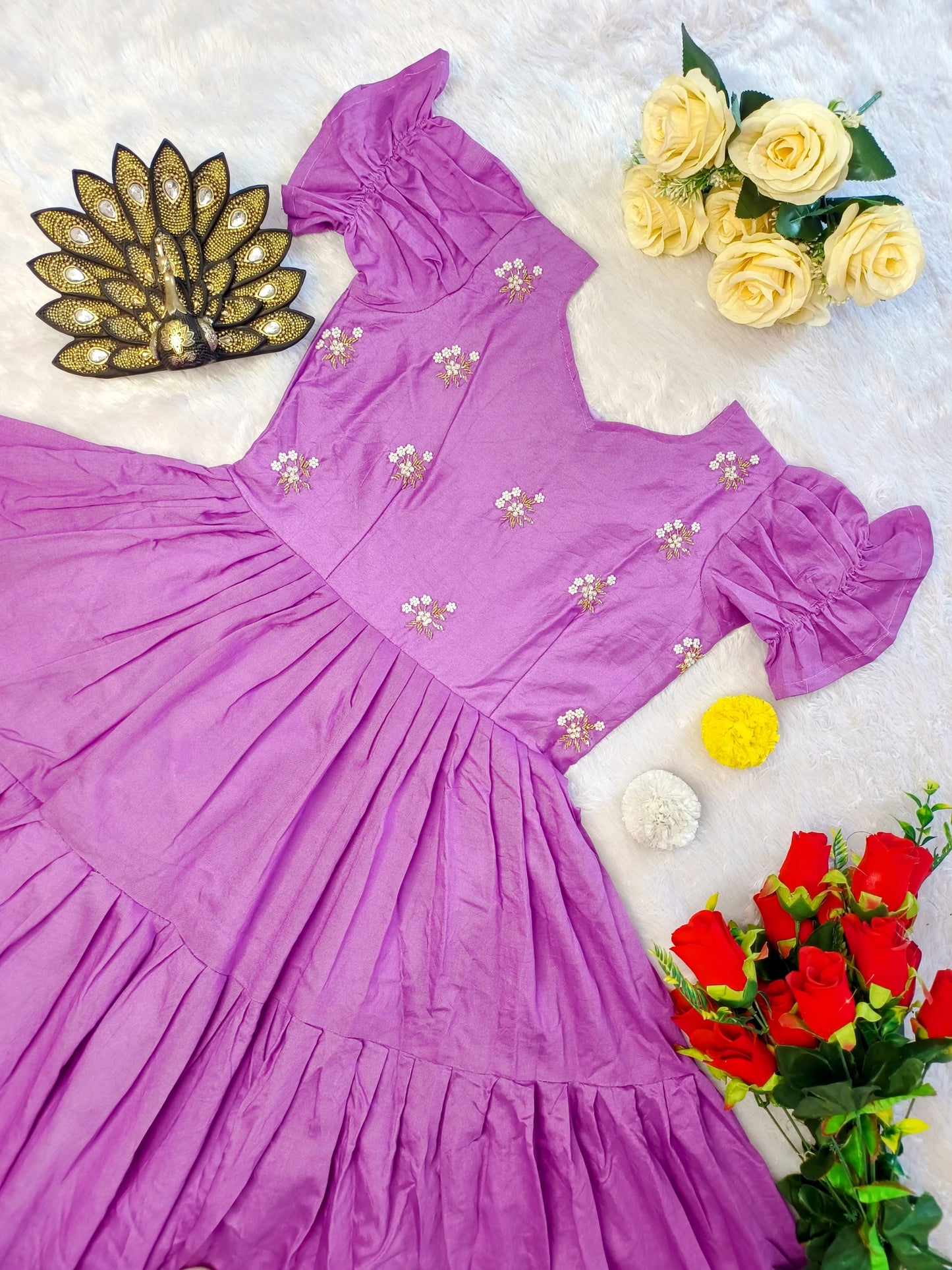 Designer Soft Cotton Midi Dress with Hand Pearl Work
