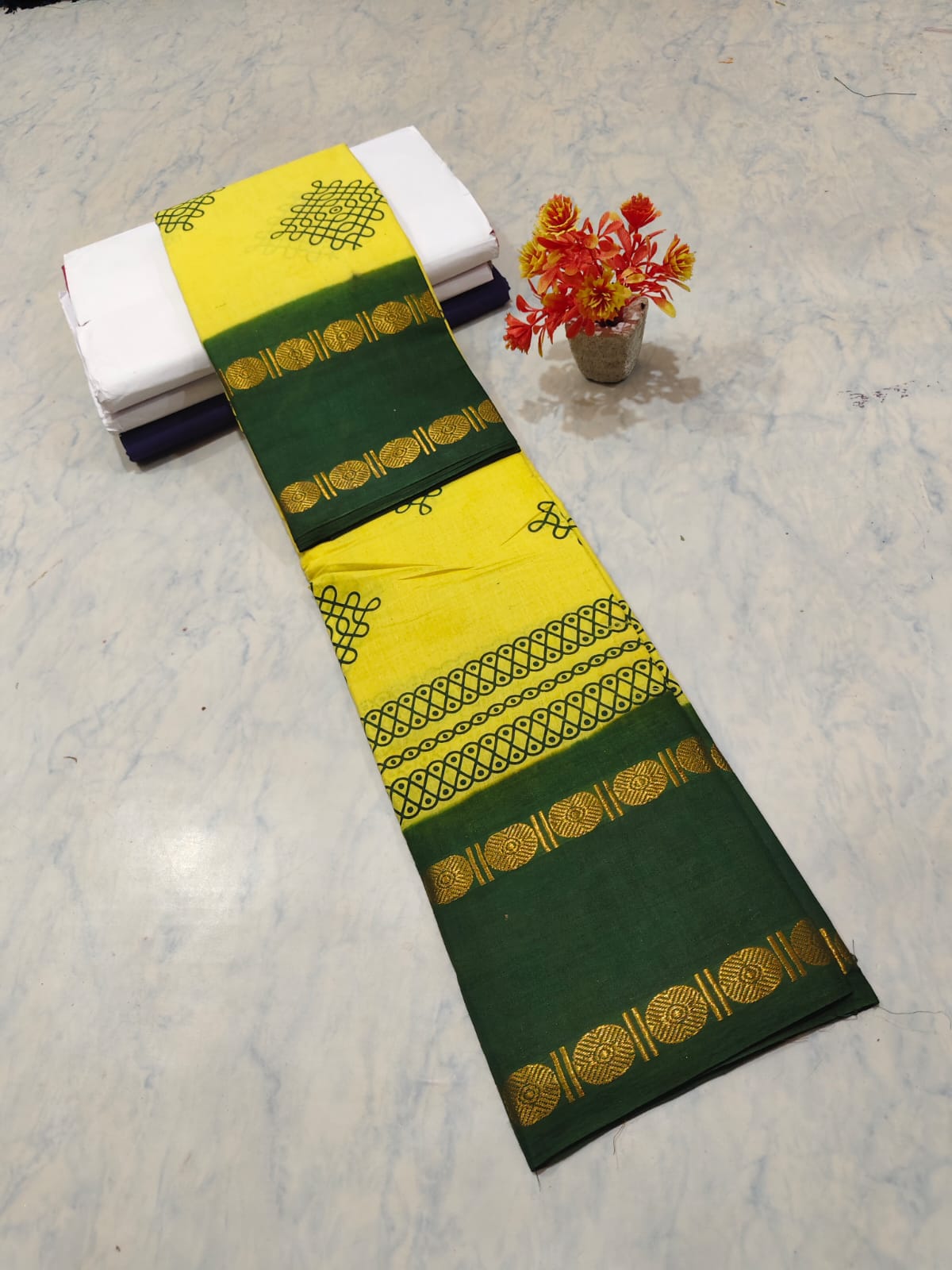 Kolam Printed Cotton Saree