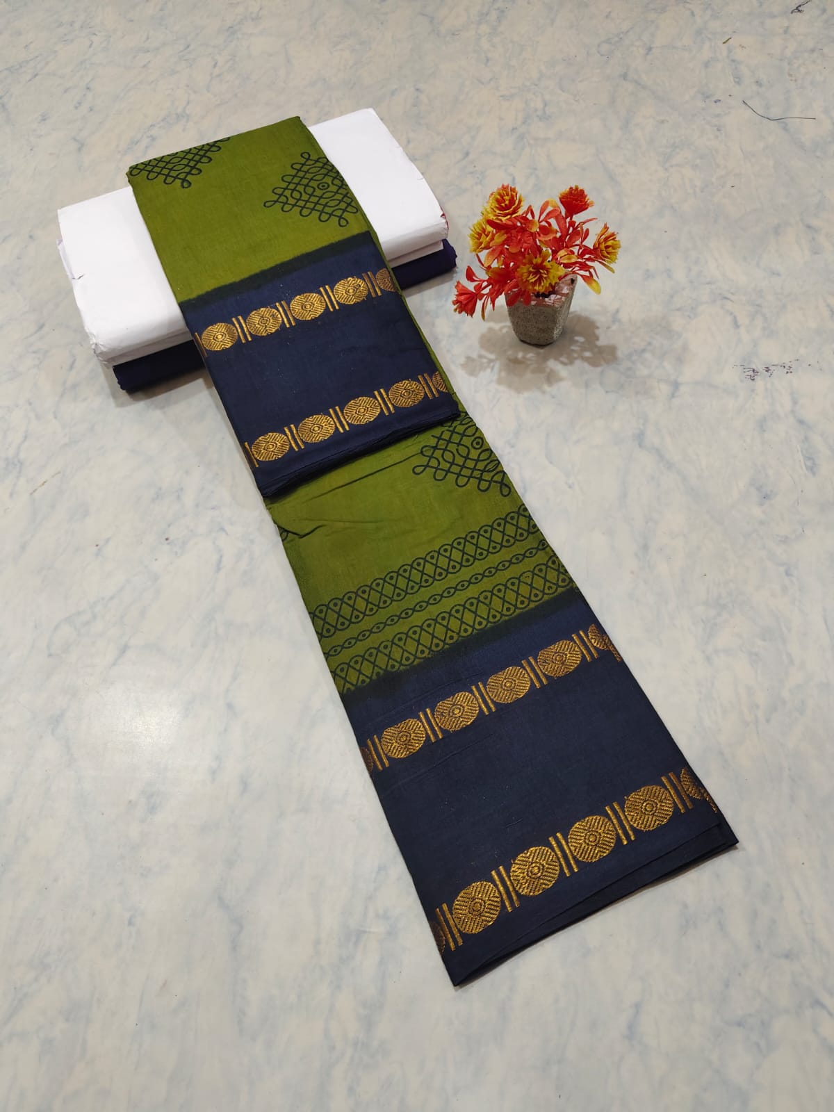 Kolam Printed Cotton Saree