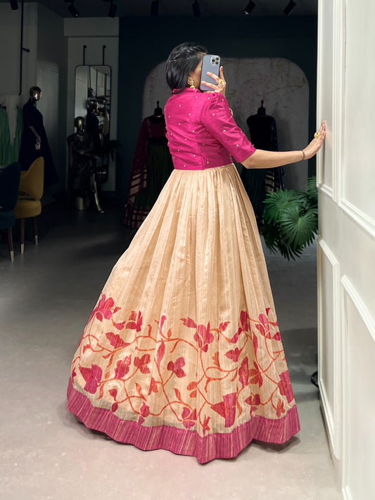 Silk gown paired with a statement Banglori jacket