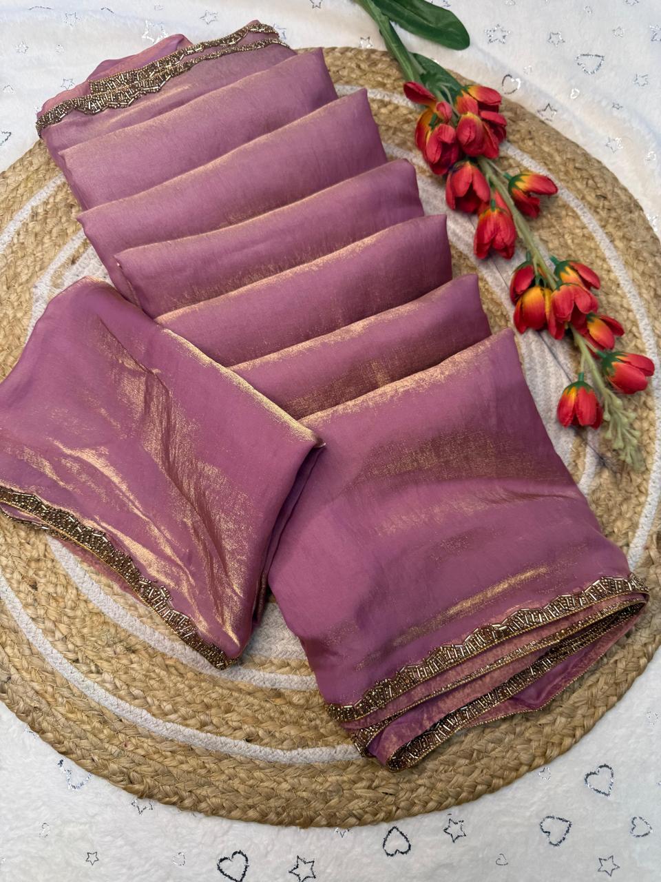Chiffon Handwork Lace Saree