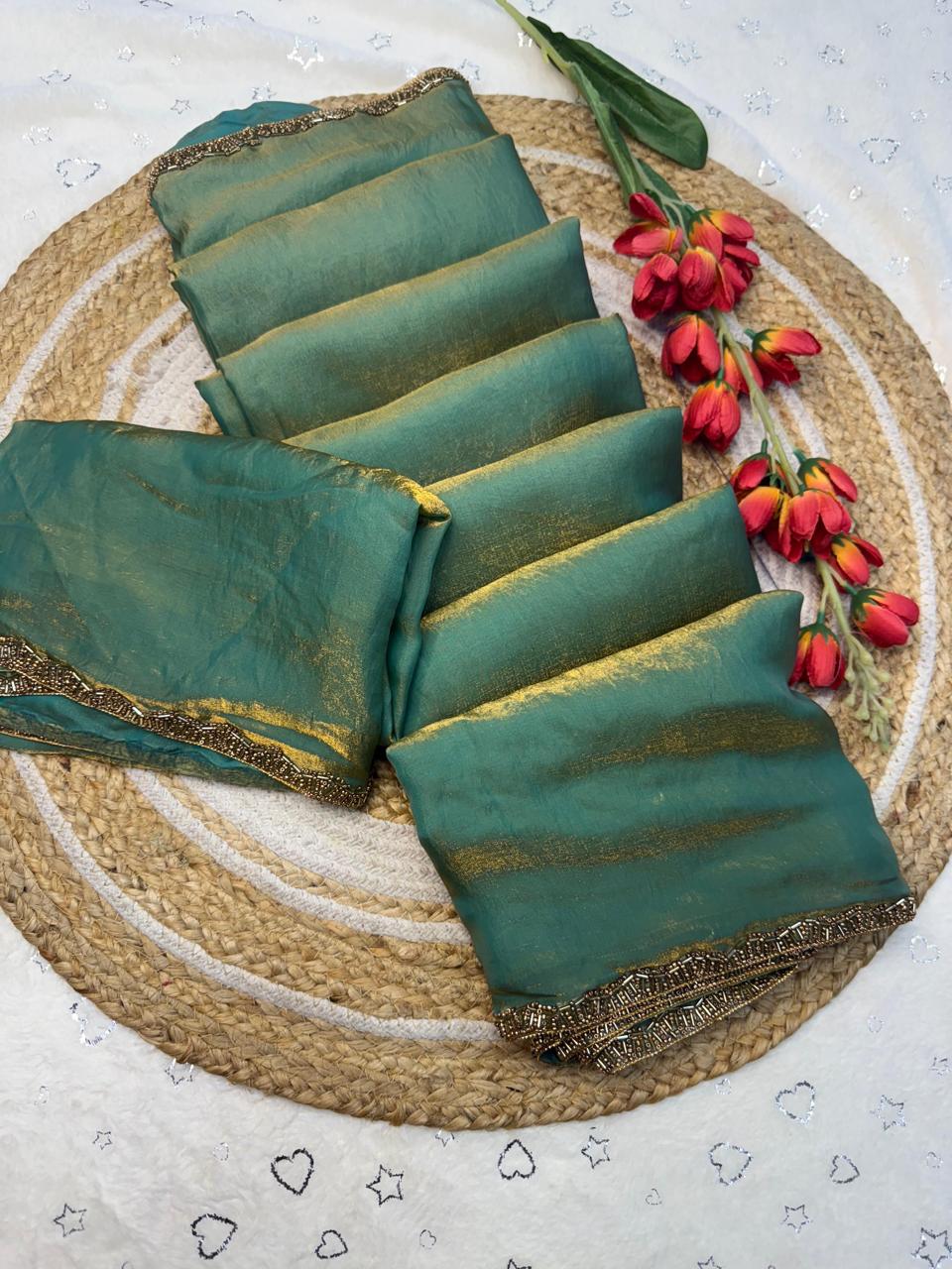 Chiffon Handwork Lace Saree