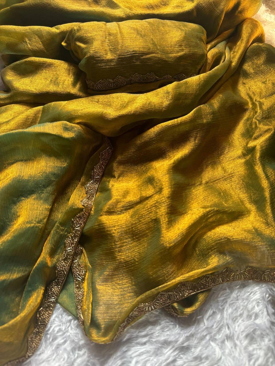 Chiffon Handwork Lace Saree