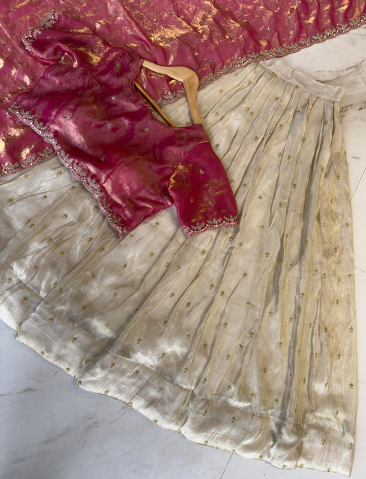 Viscose Zari Tissue Silk Gold Zari Lehenga