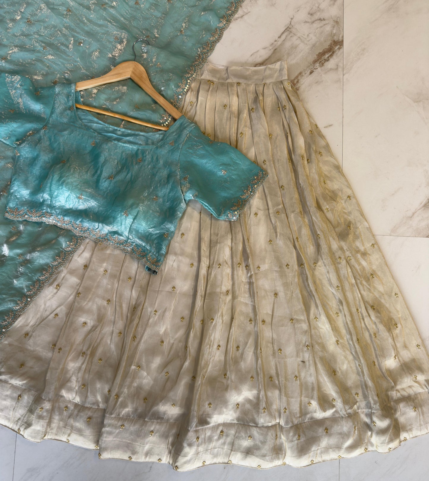 Viscose Zari Tissue Silk Gold Zari Lehenga