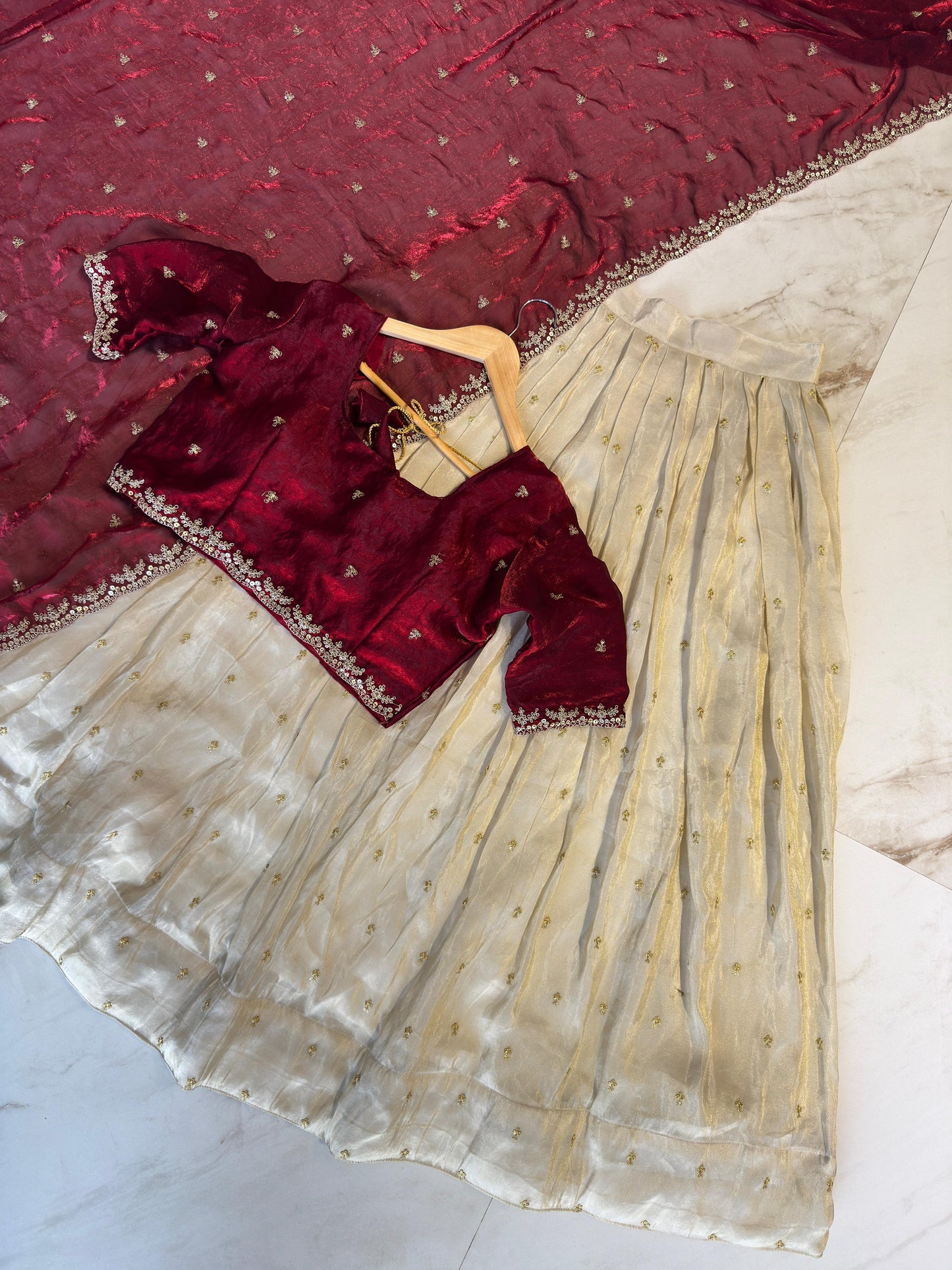 Viscose Zari Tissue Silk Gold Zari Lehenga