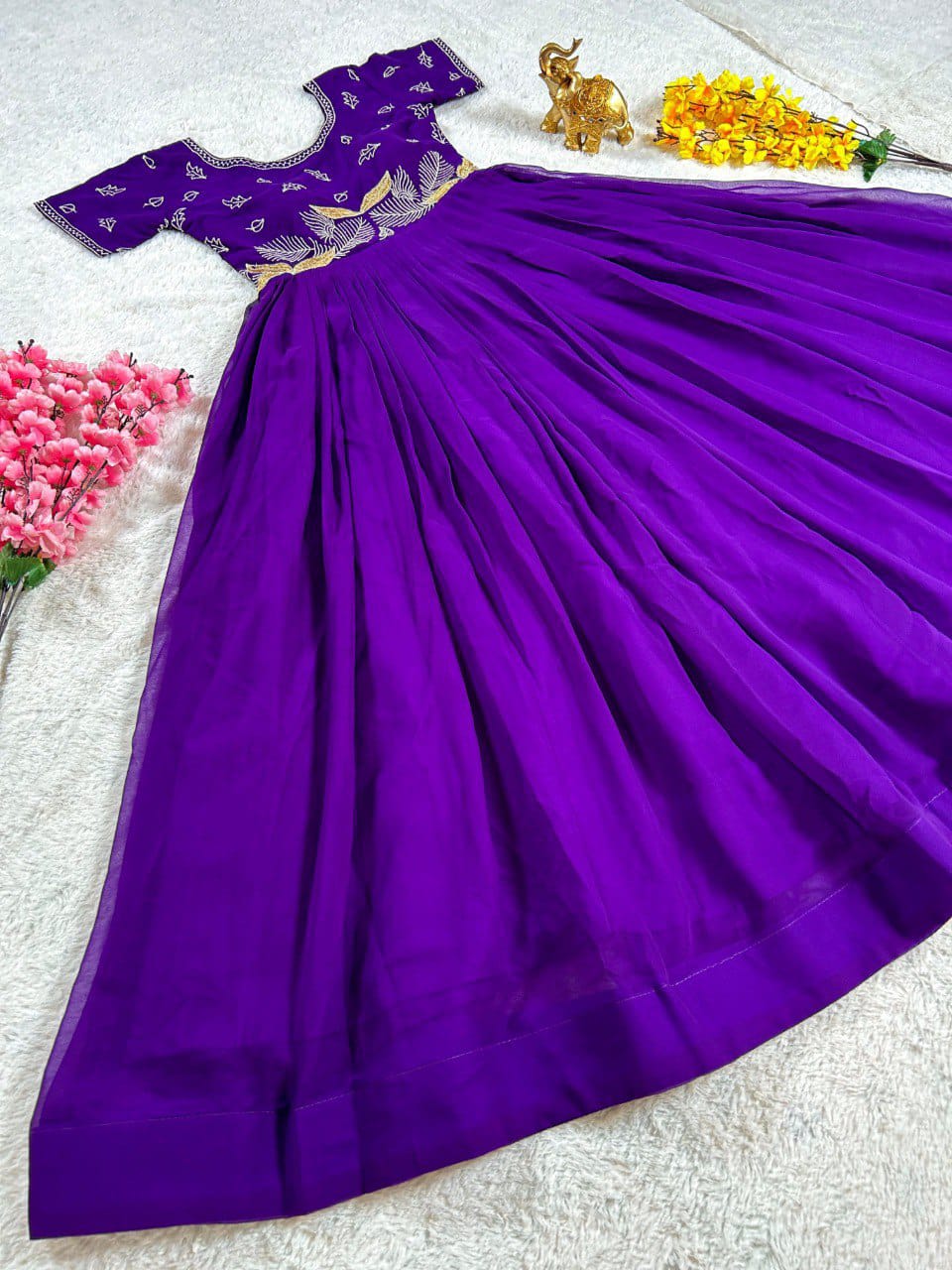 Embroidered Chinon Silk Gown