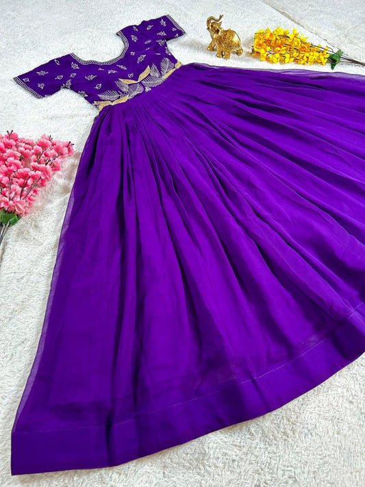 Embroidered Chinon Silk Gown