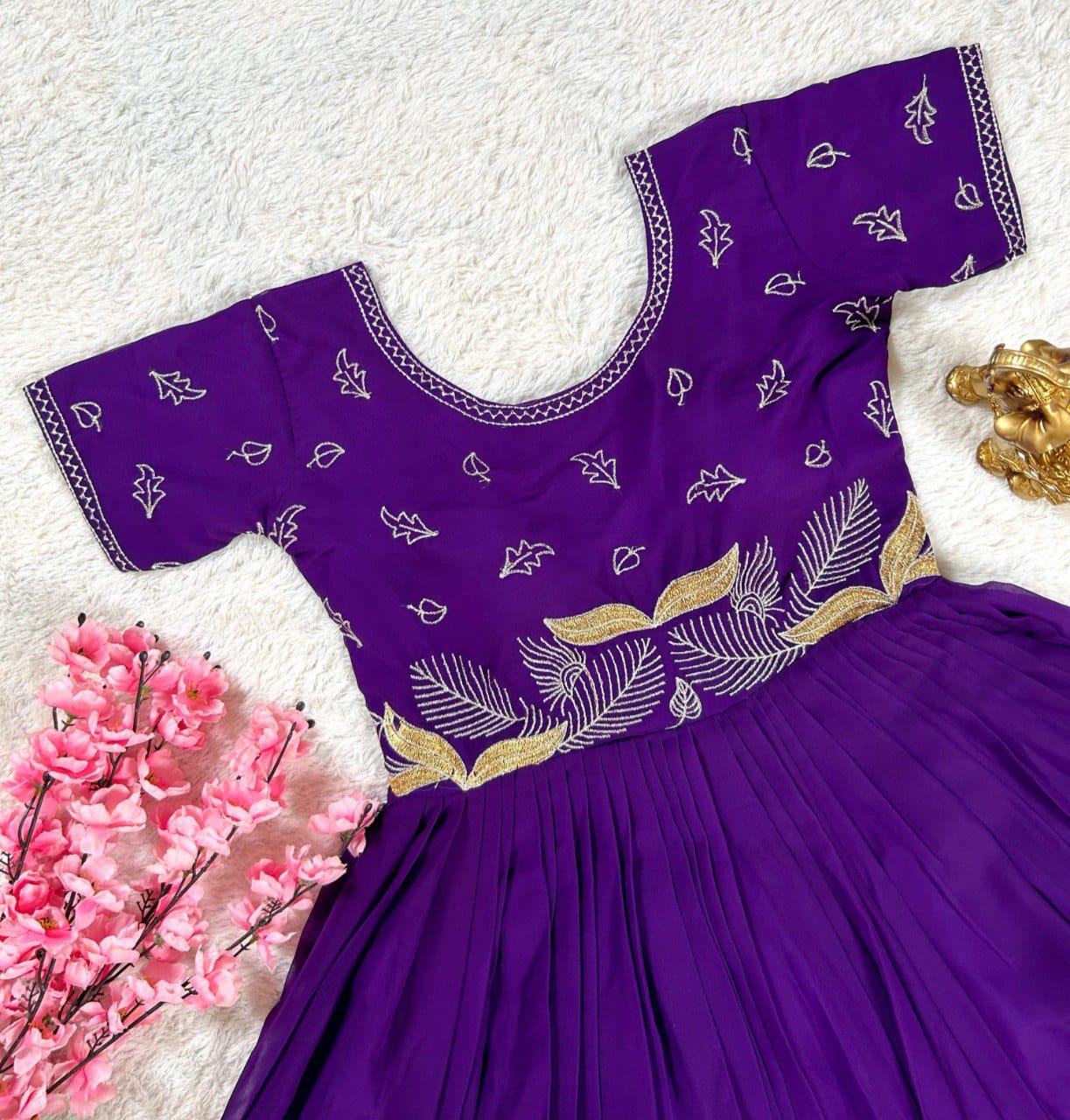 Embroidered Chinon Silk Gown