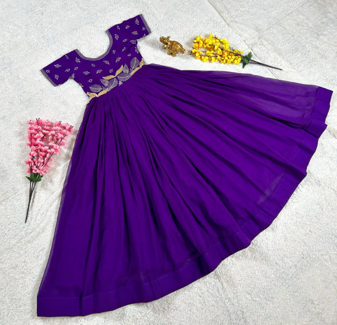 Embroidered Chinon Silk Gown