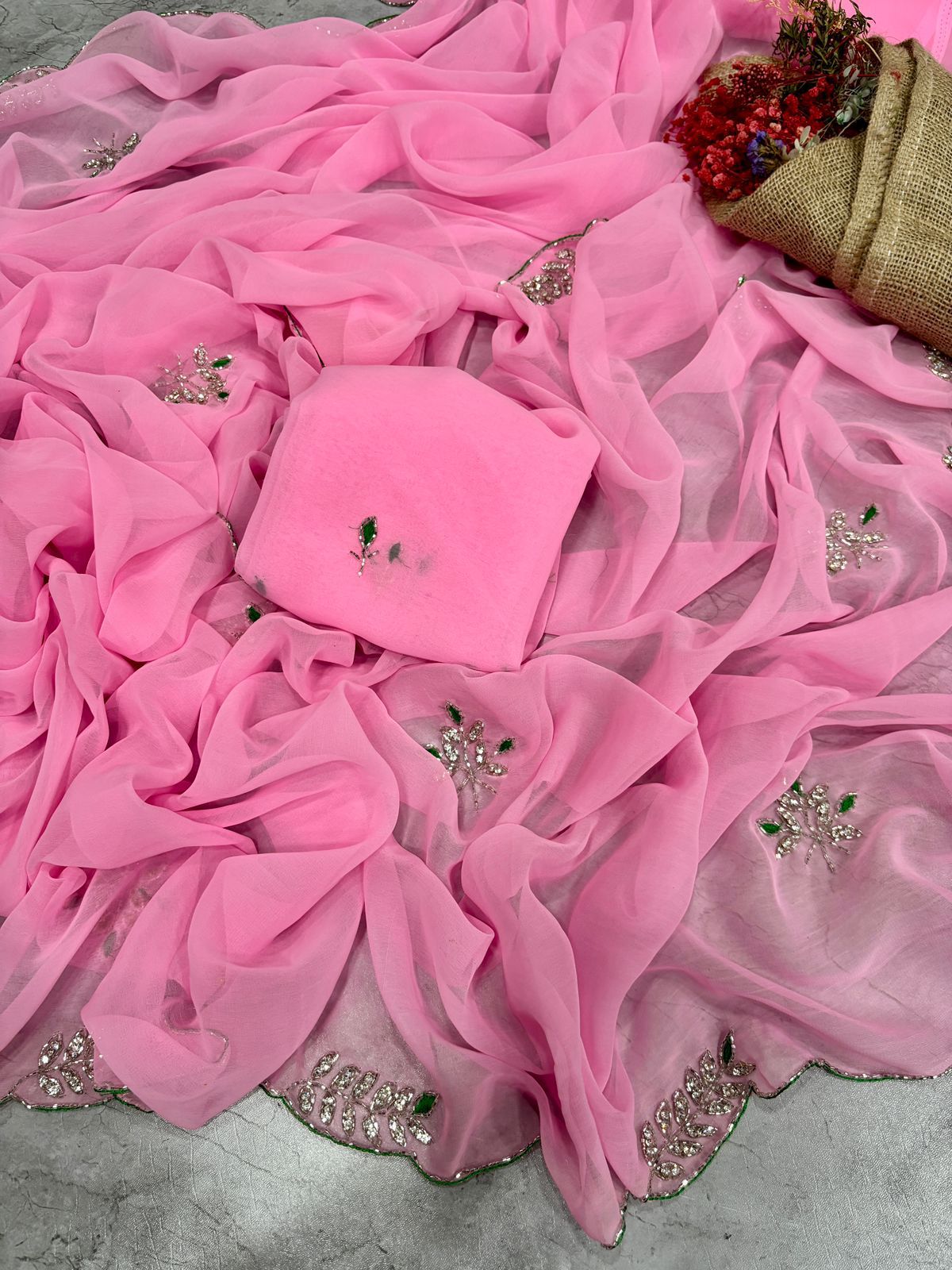 Soft Georgette Saree with Fancy Handwork