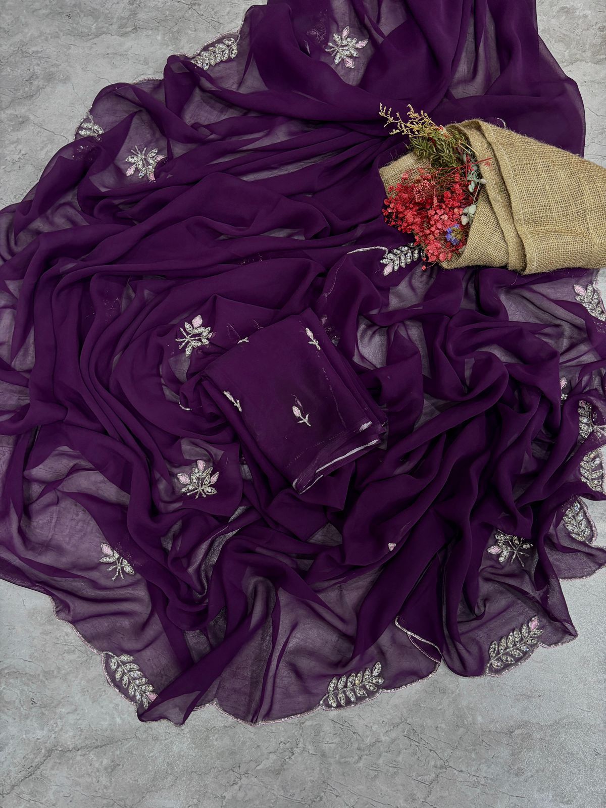 Soft Georgette Saree with Fancy Handwork