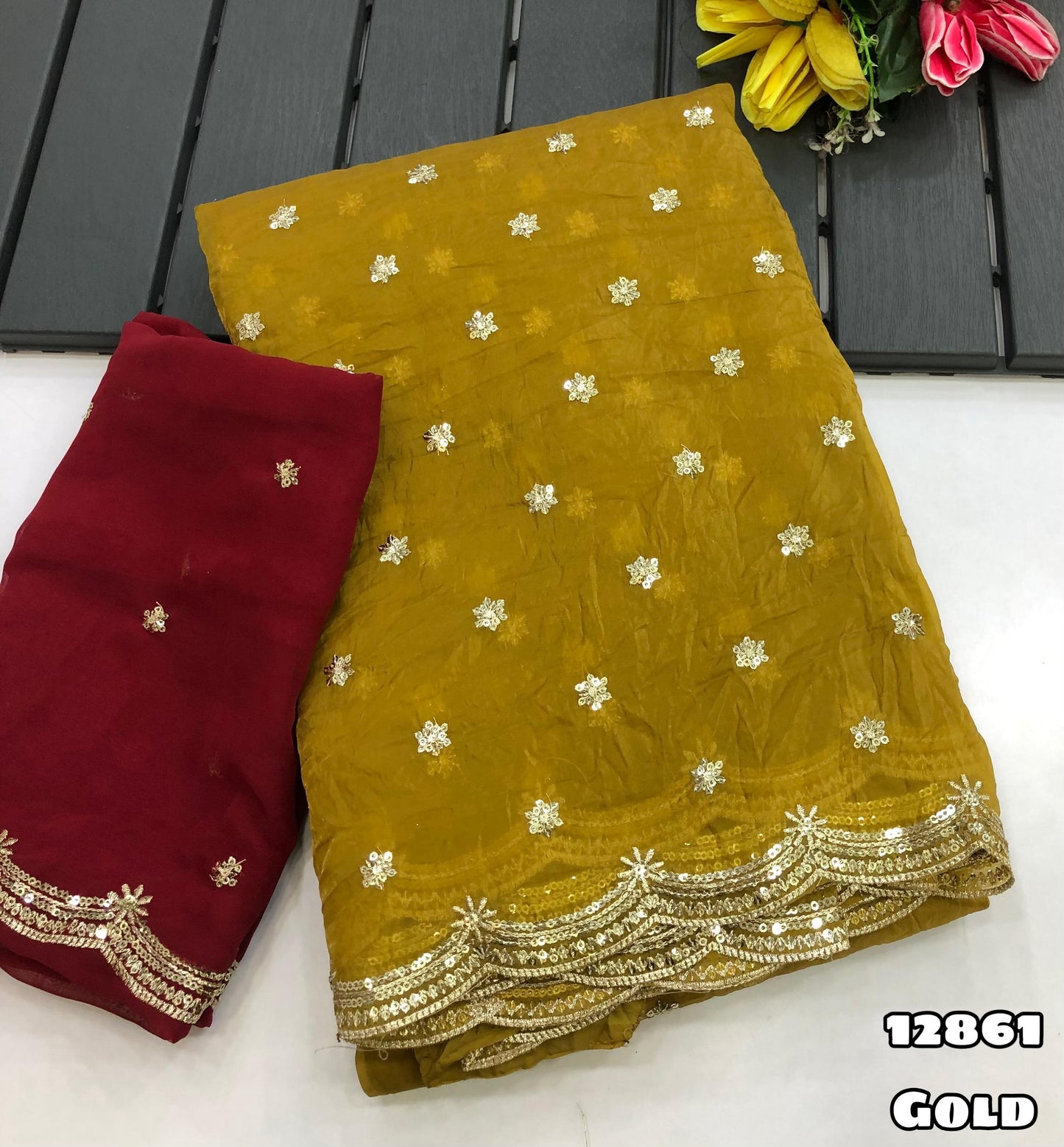 Gold Crush Chiffon Saree