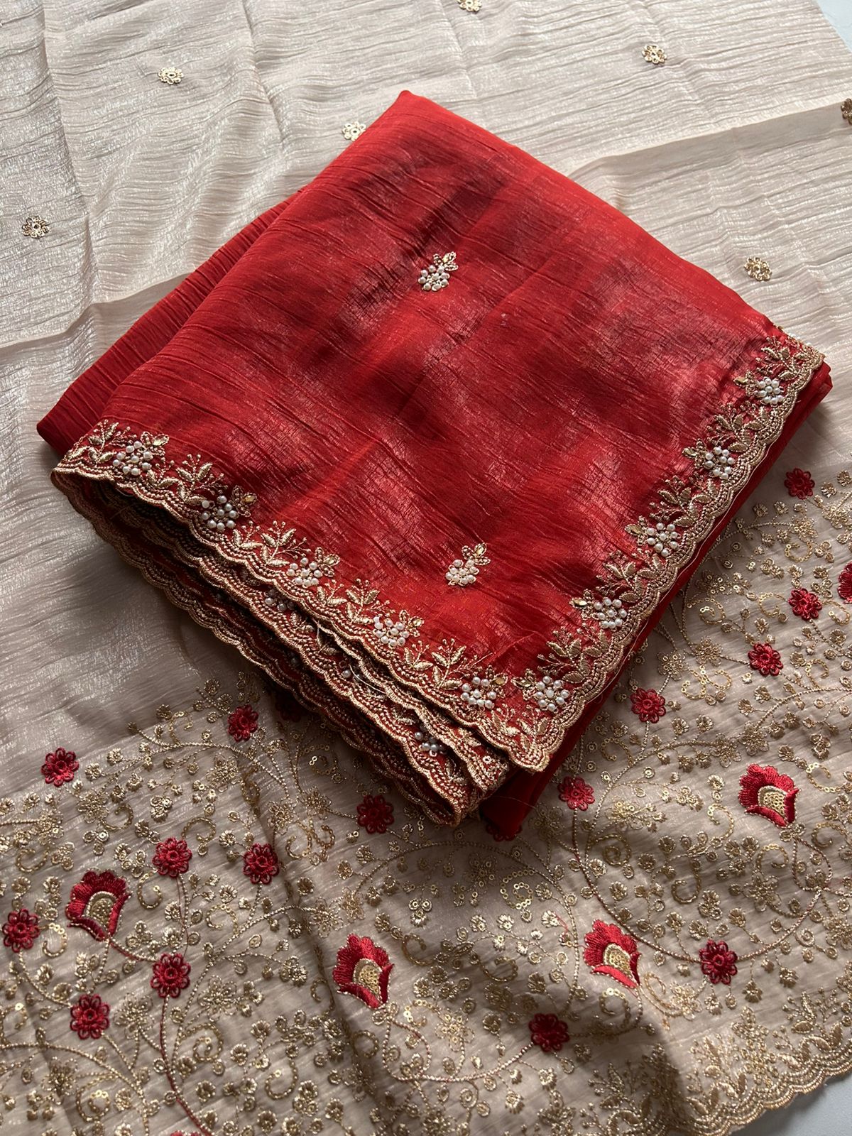 Crunchy Chiffon Crush Silk  Saree