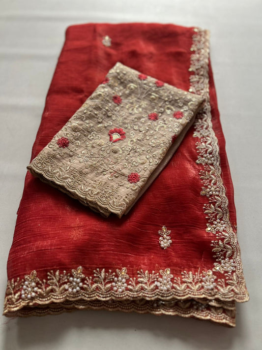 Crunchy Chiffon Crush Silk  Saree
