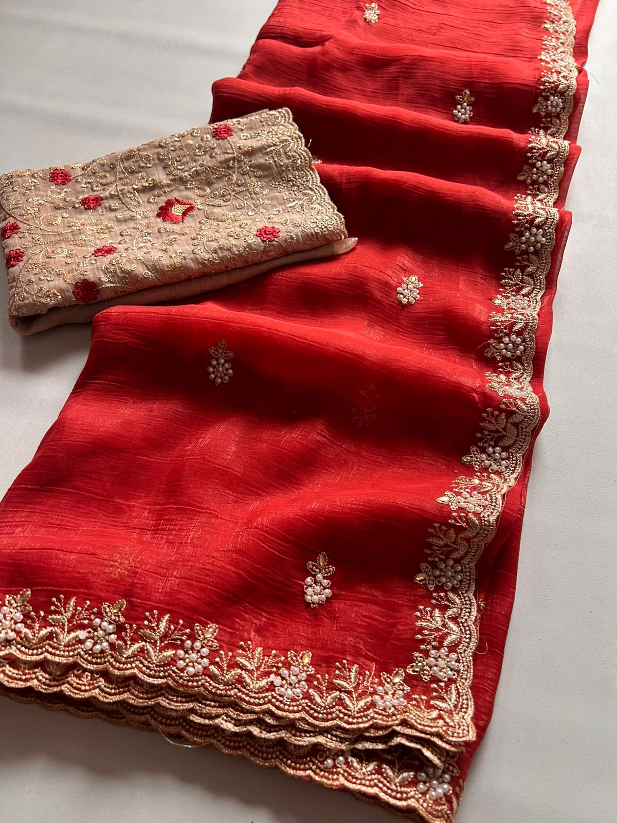 Crunchy Chiffon Crush Silk  Saree