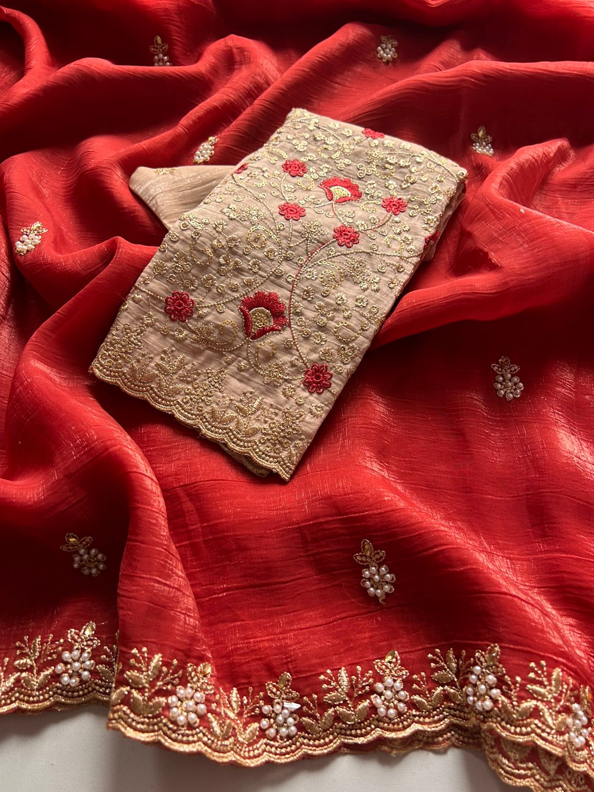 Crunchy Chiffon Crush Silk  Saree