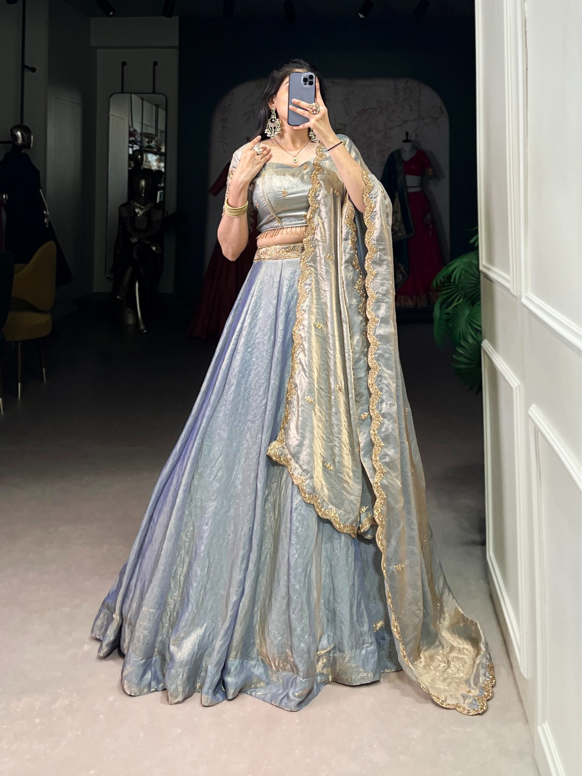 Pastel Lehenga Choli with Gold Lace Detailing