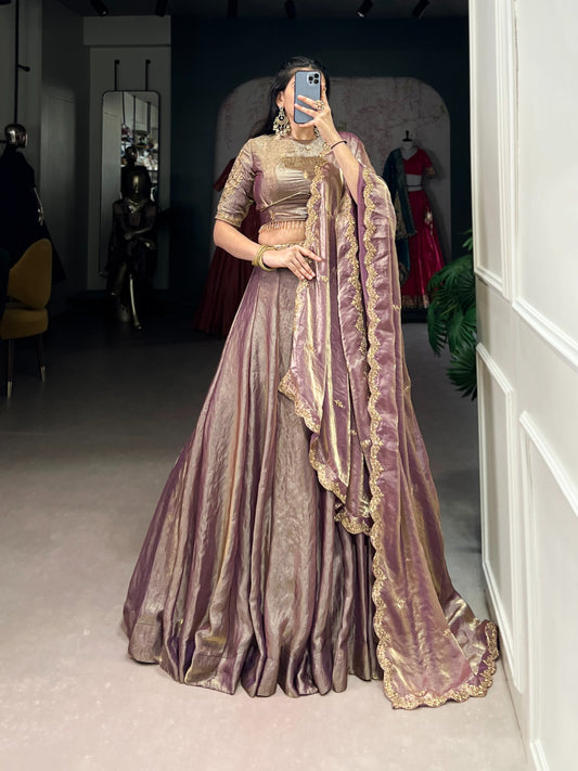 Pastel Lehenga Choli with Gold Lace Detailing