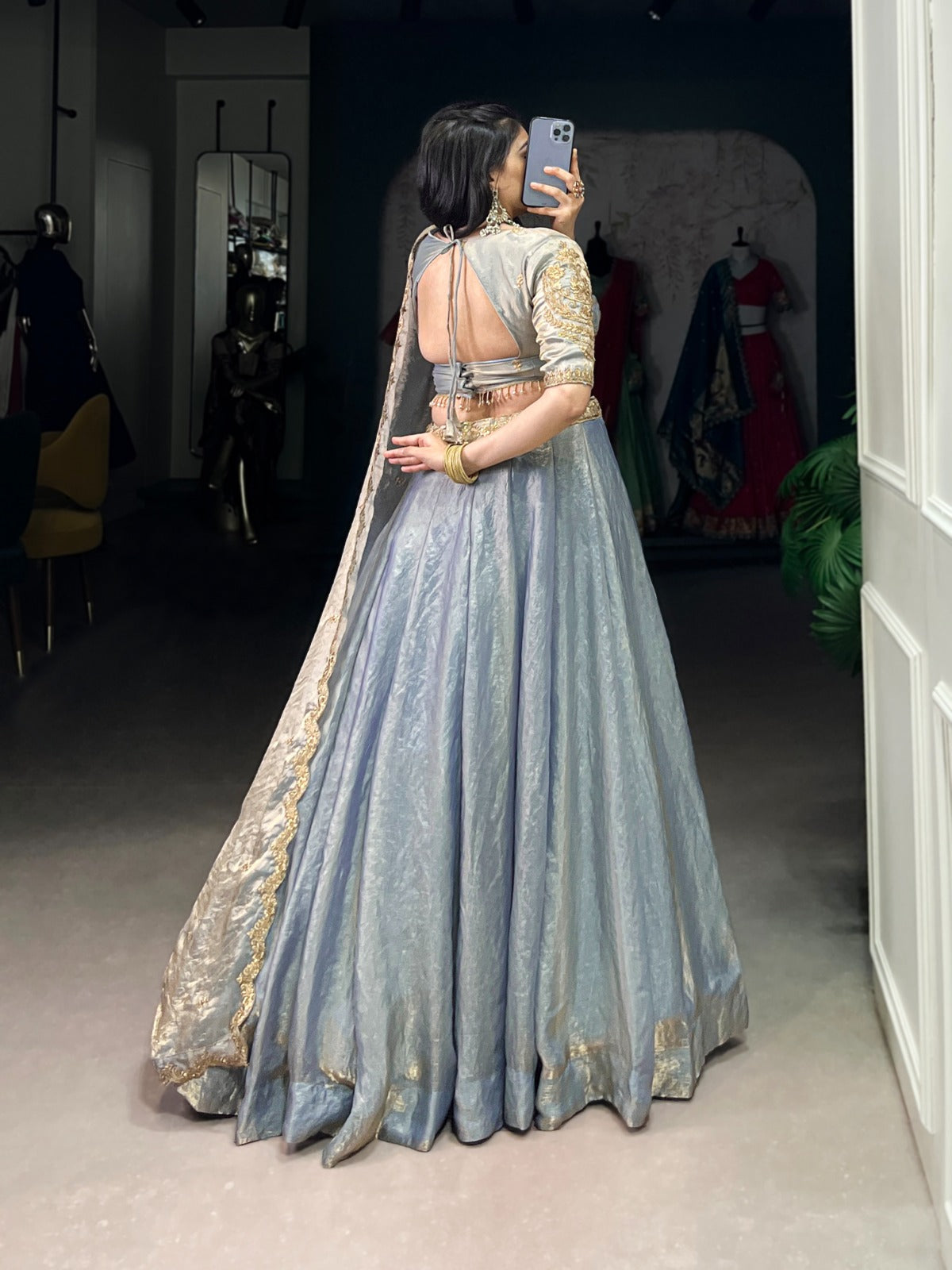Pastel Lehenga Choli with Gold Lace Detailing